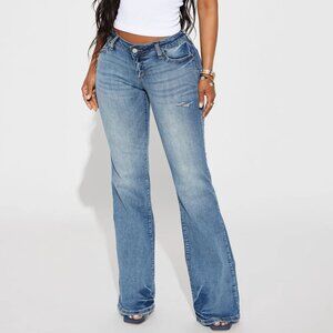NWT Fashion Nova Can't Compete Low Rise Stretch Bootcut Jean Medium Wash Size 7